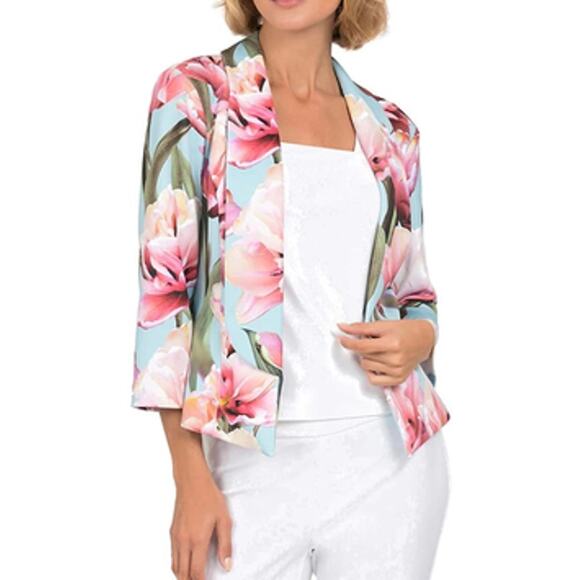 Joseph Ribkoff Long Sleeves Floral Print Blazer Jacket Blue & Pink‎ Size 10 - Picture 2 of 9